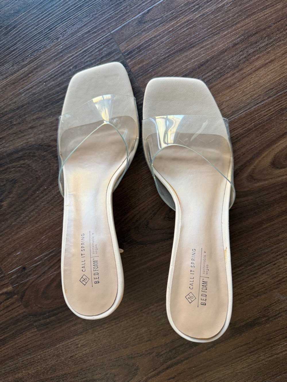 Call It Spring Beige Clear Strap Slide Sandals
